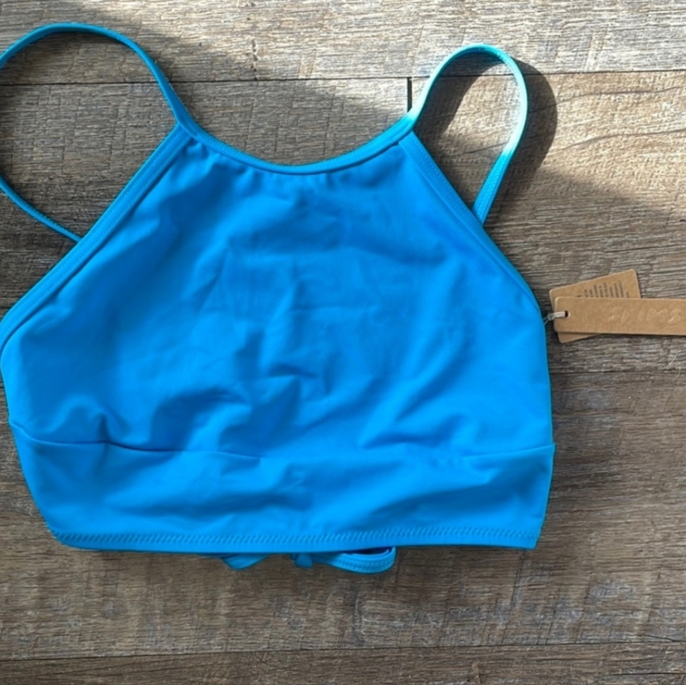 Skims NWT Recycled Swim High Neck Top in Turquoise Size Medium